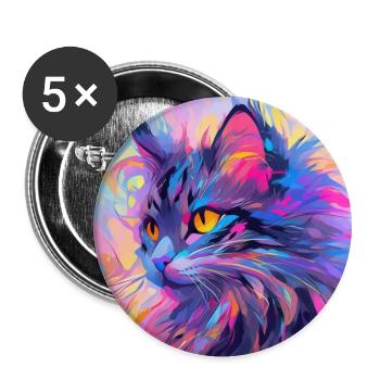 chat, motif de chat, anime, cadeau, idées cadeaux - Lot de 5 grands badges (56 mm) - blanc - Devant