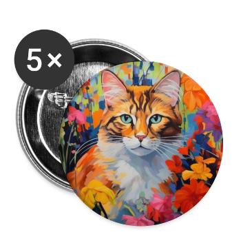 chat, motif de chat, fleurs, cadeau, idée cadeau - Lot de 5 grands badges (56 mm) - blanc - Devant