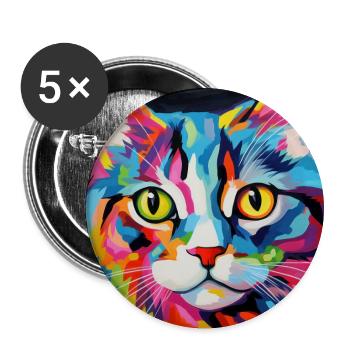 Chat, motif chat, pop art, cadeau, idée cadeau - Lot de 5 grands badges (56 mm) - blanc - Devant