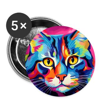 Katze, katzenmotiv, popart, geschenk, geschenkidee - Buttons groß 56 mm (5er Pack) - Weiß - Vorne