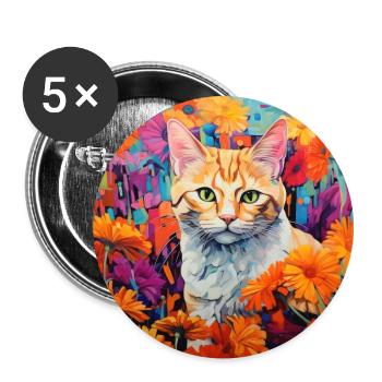 Katze, katzenmotiv, blumen, geschenk, geschenkidee - Buttons groß 56 mm (5er Pack) - Weiß - Vorne