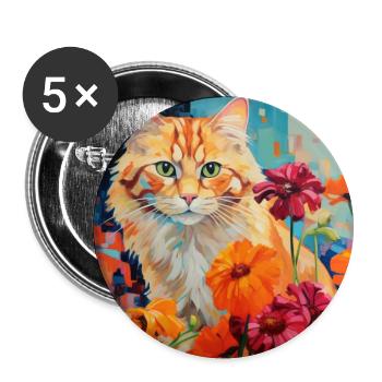 Katze, katzenmotiv, blumen, geschenk, geschenkidee - Buttons groß 56 mm (5er Pack) - Weiß - Vorne