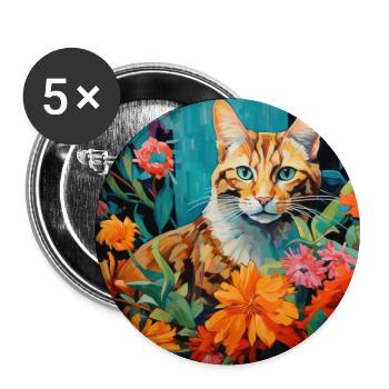 Katze, katzenmotiv, blumen, geschenk, geschenkidee - Buttons groß 56 mm (5er Pack) - Weiß - Vorne
