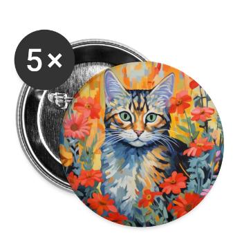 cat, cat motif, flowers, gift, gift idea - Buttons large 2.2''/56 mm (5-pack) - white - Front