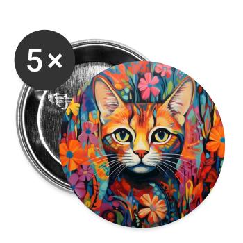 Katze, katzenmotiv, blumen, geschenk, geschenkidee - Buttons groß 56 mm (5er Pack) - Weiß - Vorne