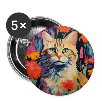 cat, cat motif, flowers, gift, gift idea - Buttons large 2.2''/56 mm (5-pack) - white - Front