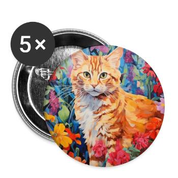 Katze, katzenmotiv, blumen, geschenk, geschenkidee - Buttons groß 56 mm (5er Pack) - Weiß - Vorne