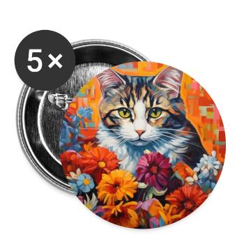 chat, motif de chat, fleurs, cadeau, idée cadeau - Lot de 5 grands badges (56 mm) - blanc - Devant
