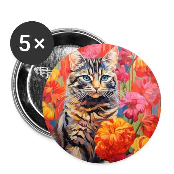 Katze, katzenmotiv, blumen, geschenk, geschenkidee - Buttons groß 56 mm (5er Pack) - Weiß - Vorne