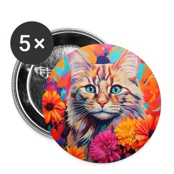 Katze, katzenmotiv, blumen, geschenk, geschenkidee - Buttons groß 56 mm (5er Pack) - Weiß - Vorne