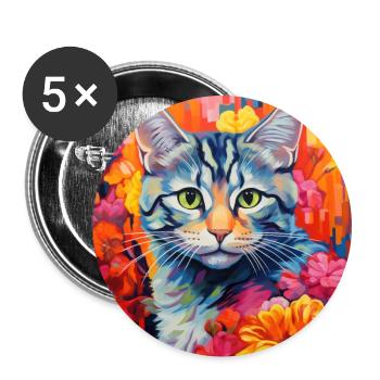 Katze, katzenmotiv, blumen, geschenk, geschenkidee - Buttons groß 56 mm (5er Pack) - Weiß - Vorne