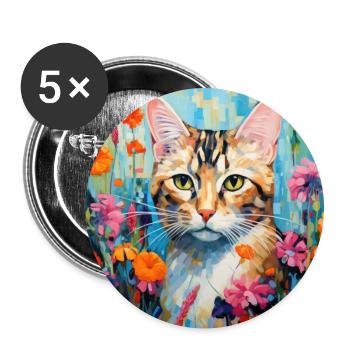 chat, motif de chat, fleurs, cadeau, idée cadeau - Lot de 5 grands badges (56 mm) - blanc - Devant
