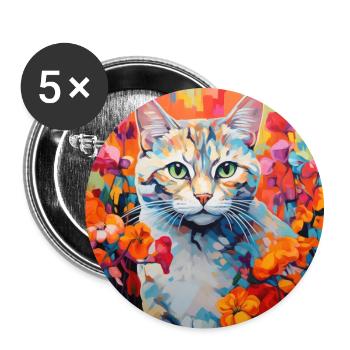 chat, motif de chat, fleurs, cadeau, idée cadeau - Lot de 5 grands badges (56 mm) - blanc - Devant