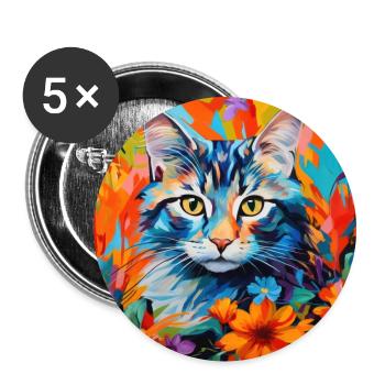 Katze, katzenmotiv, blumen, geschenk, geschenkidee - Buttons groß 56 mm (5er Pack) - Weiß - Vorne