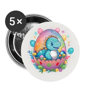 Petit Dino dans le panier de Pâques Dinobaby et oeufs de Pâques - Lot de 5 grands badges (56 mm) - blanc - Devant