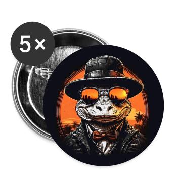 Chic alligator with mirrored glasses, hat and suit - Buttons large 2.2''/56 mm (5-pack) - white - Front