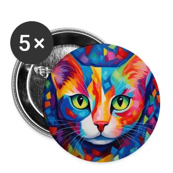 cat, cat motif, colorful, gift, gift ideas - Buttons large 2.2''/56 mm (5-pack) - white - Front