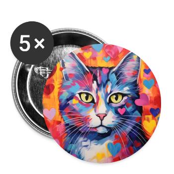 Katze, katzenmotiv, herz, geschenk, geschenkideen - Buttons groß 56 mm (5er Pack) - Weiß - Vorne