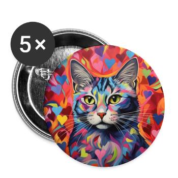 Katze, katzenmotiv, herz, geschenk, geschenkideen - Buttons groß 56 mm (5er Pack) - Weiß - Vorne