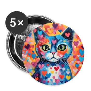 Katze, katzenmotiv, herz, geschenk, geschenkideen - Buttons groß 56 mm (5er Pack) - Weiß - Vorne