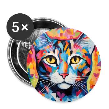Katze, katzenmotiv, bunt, geschenk, geschenkideen - Buttons groß 56 mm (5er Pack) - Weiß - Vorne