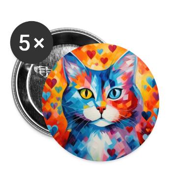 Katze, katzenmotiv, herz, geschenk, geschenkideen - Buttons groß 56 mm (5er Pack) - Weiß - Vorne