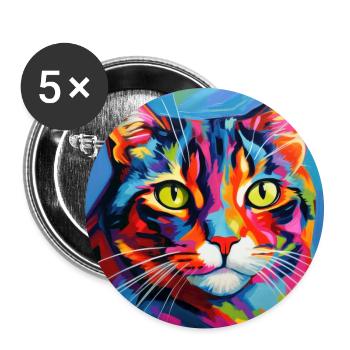 Chat, motif chat, pop art, cadeau, idée cadeau - Lot de 5 grands badges (56 mm) - blanc - Devant