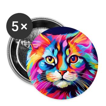 Katze, katzenmotiv, bunt, geschenk, geschenkideen - Buttons groß 56 mm (5er Pack) - Weiß - Vorne