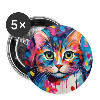 Chat, motif chat, pop art, cadeau, idée cadeau - Lot de 5 grands badges (56 mm) - blanc - Devant
