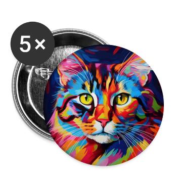 Katze, katzenmotiv, bunt, geschenk, geschenkideen - Buttons groß 56 mm (5er Pack) - Weiß - Vorne