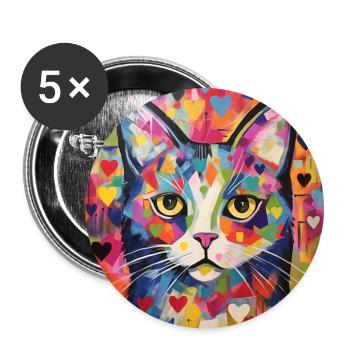 Katze, katzenmotiv, herz, geschenk, geschenkideen - Buttons groß 56 mm (5er Pack) - Weiß - Vorne