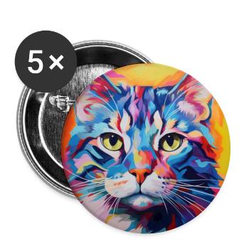 Chat, motif chat, pop art, cadeau, idée cadeau - Lot de 5 grands badges (56 mm) - blanc - Devant