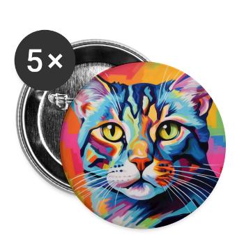 Chat, motif chat, pop art, cadeau, idée cadeau - Lot de 5 grands badges (56 mm) - blanc - Devant