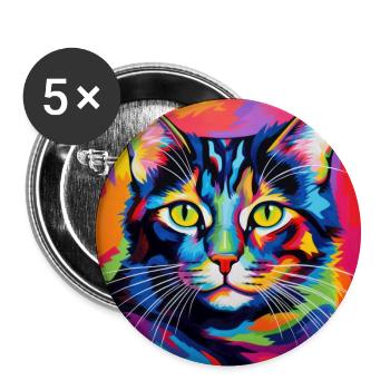 Chat, motif chat, pop art, cadeau, idée cadeau - Lot de 5 grands badges (56 mm) - blanc - Devant