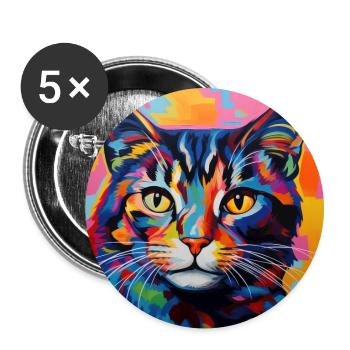 Katze, katzenmotiv, popart, geschenk, geschenkidee - Buttons groß 56 mm (5er Pack) - Weiß - Vorne