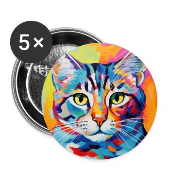 Katze, katzenmotiv, popart, geschenk, geschenkidee - Buttons groß 56 mm (5er Pack) - Weiß - Vorne