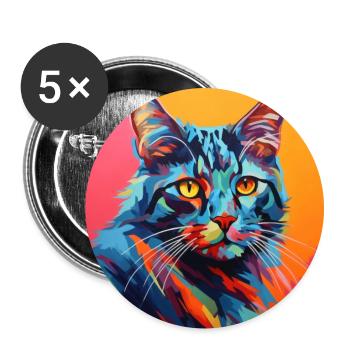 Katze, katzenmotiv, popart, geschenk, geschenkidee - Buttons groß 56 mm (5er Pack) - Weiß - Vorne