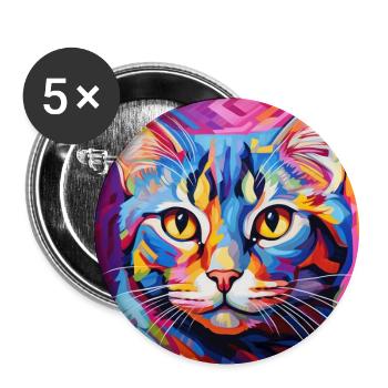 Chat, motif chat, pop art, cadeau, idée cadeau - Lot de 5 grands badges (56 mm) - blanc - Devant