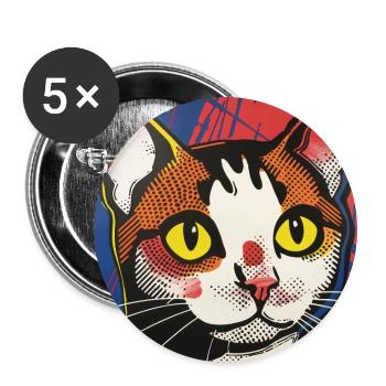 chat, motif de chat, bande dessinée, cadeau, idées cadeaux - Lot de 5 grands badges (56 mm) - blanc - Devant