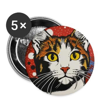chat, motif de chat, bande dessinée, cadeau, idées cadeaux - Lot de 5 grands badges (56 mm) - blanc - Devant