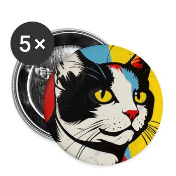 chat, motif de chat, bande dessinée, cadeau, idées cadeaux - Lot de 5 grands badges (56 mm) - blanc - Devant