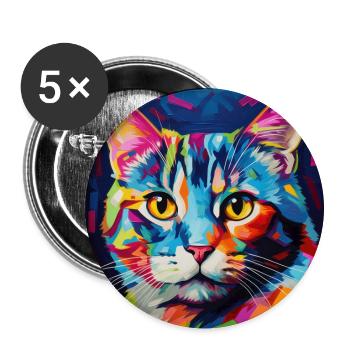 Chat, motif chat, pop art, cadeau, idée cadeau - Lot de 5 grands badges (56 mm) - blanc - Devant