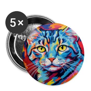 Chat, motif chat, pop art, cadeau, idée cadeau - Lot de 5 grands badges (56 mm) - blanc - Devant