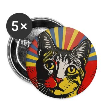 chat, motif de chat, bande dessinée, cadeau, idées cadeaux - Lot de 5 grands badges (56 mm) - blanc - Devant