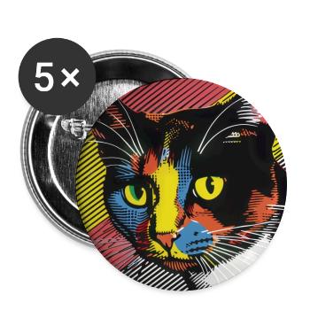 chat, motif de chat, bande dessinée, cadeau, idées cadeaux - Lot de 5 grands badges (56 mm) - blanc - Devant