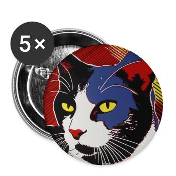 chat, motif de chat, bande dessinée, cadeau, idées cadeaux - Lot de 5 grands badges (56 mm) - blanc - Devant