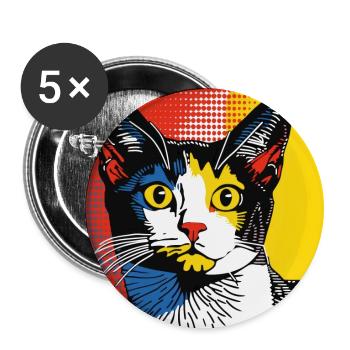 chat, motif de chat, bande dessinée, cadeau, idées cadeaux - Lot de 5 grands badges (56 mm) - blanc - Devant