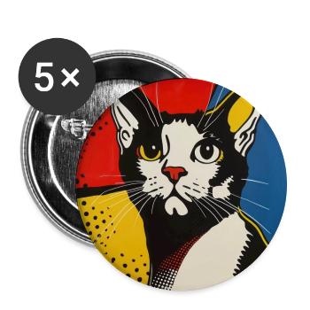 chat, motif de chat, bande dessinée, cadeau, idées cadeaux - Lot de 5 grands badges (56 mm) - blanc - Devant