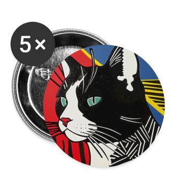 chat, motif de chat, bande dessinée, cadeau, idées cadeaux - Lot de 5 grands badges (56 mm) - blanc - Devant