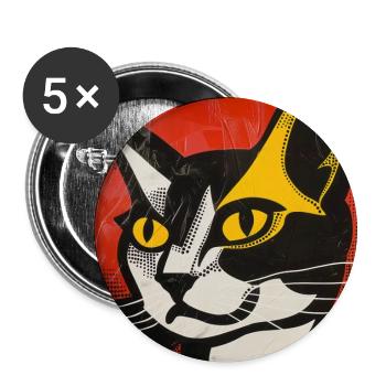 chat, motif de chat, bande dessinée, cadeau, idées cadeaux - Lot de 5 grands badges (56 mm) - blanc - Devant